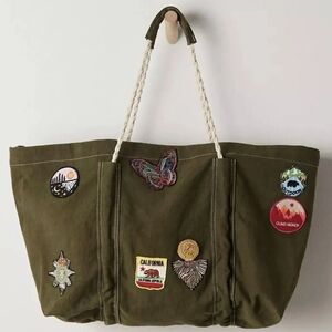 Free People Olive Tote Bag with Patches